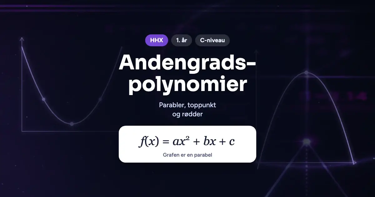 Kursusbillede: Andengradspolynomier – HHX, 1. år, C-niveau